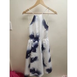LAtiste Women's White Navy‎ Floral Halter Neck Fit Flare Dress Size S
